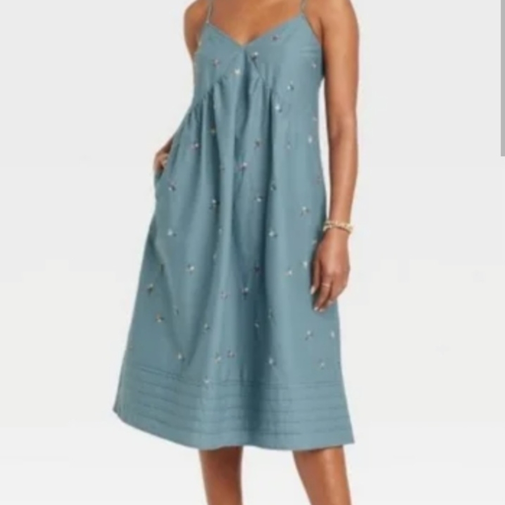 Casual Blue Sleeveless Sundress with Sweetheart Neckline